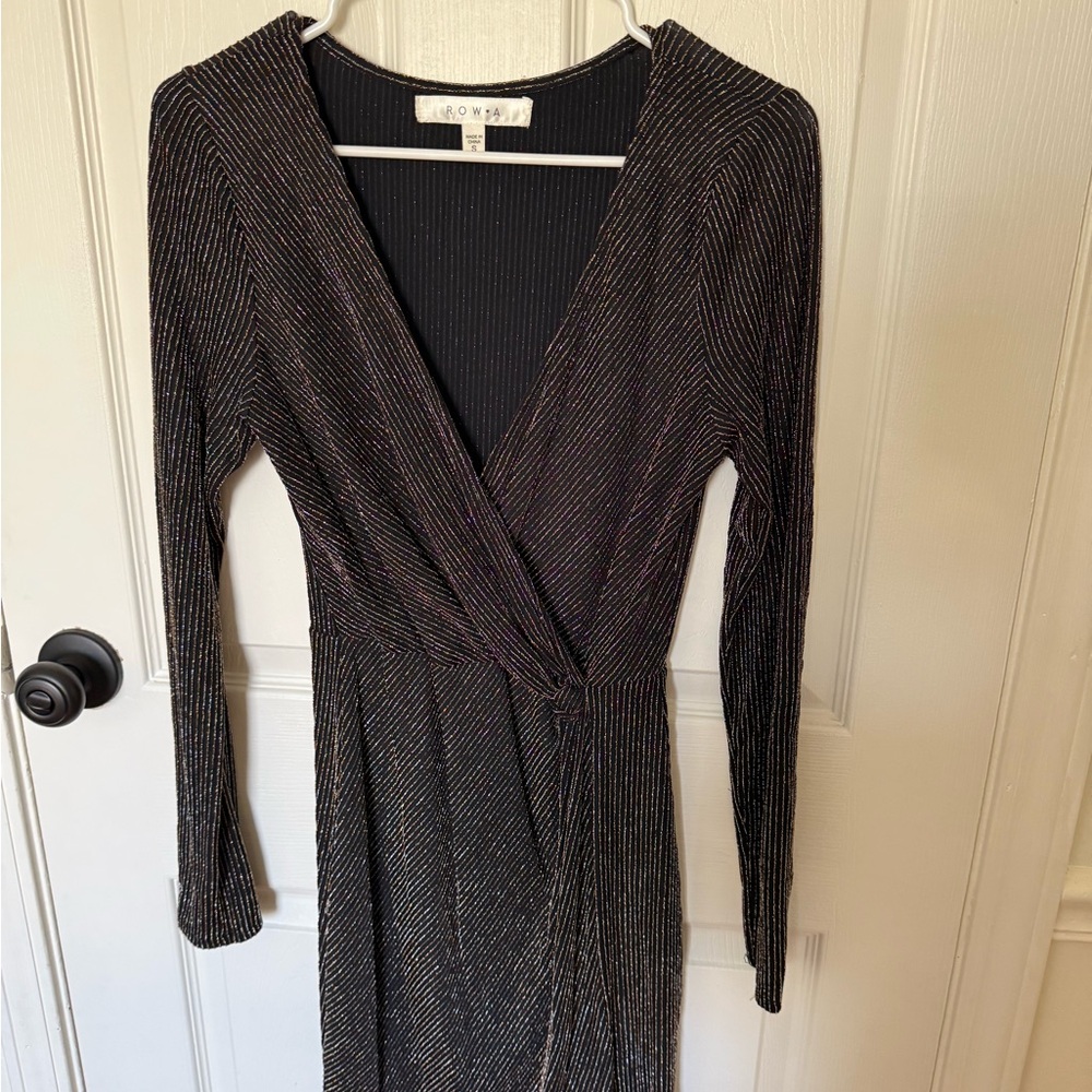 row a - Black Metallic Long-Sleeve Wrap Dress